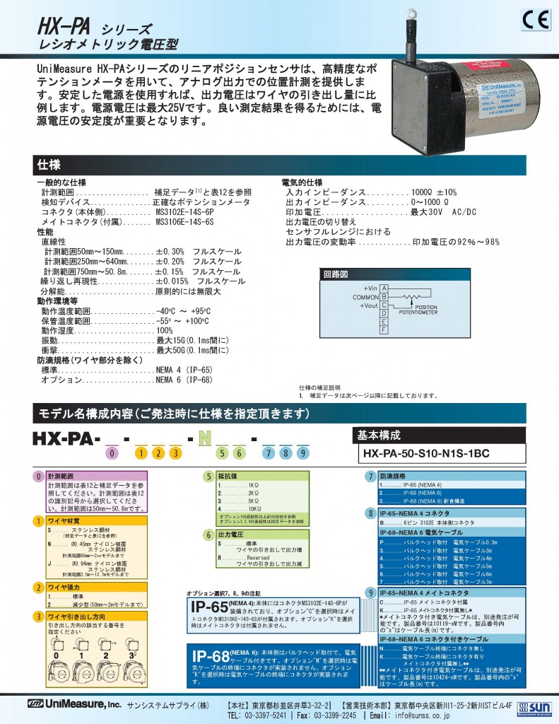 Unimeasure社製 ワイヤ式 センサHX-PA