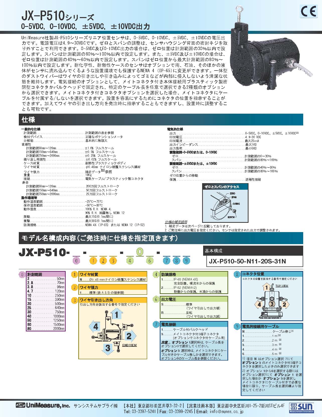 Unimeasure社製ワイヤ式位置センサ　JX-P510シリーズ