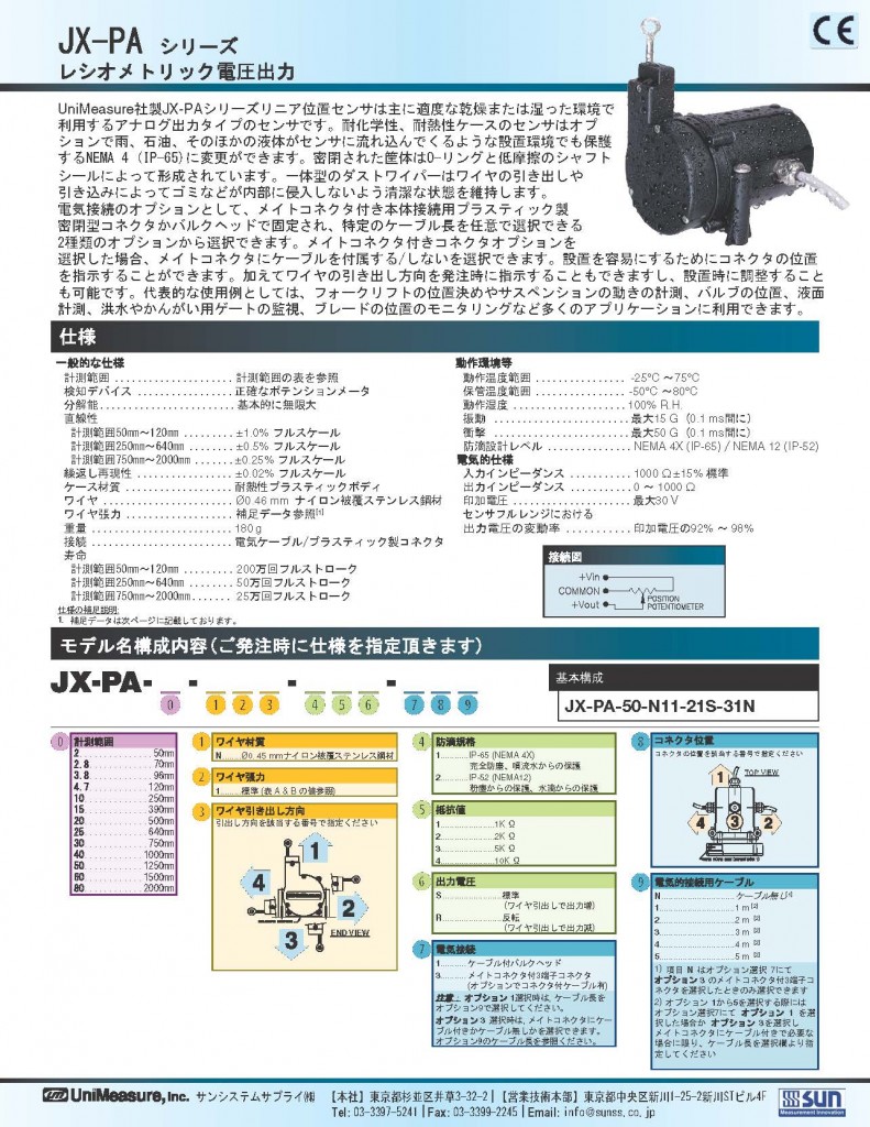 Unimeasure社製ワイヤ式位置センサ　JX-PAシリーズ