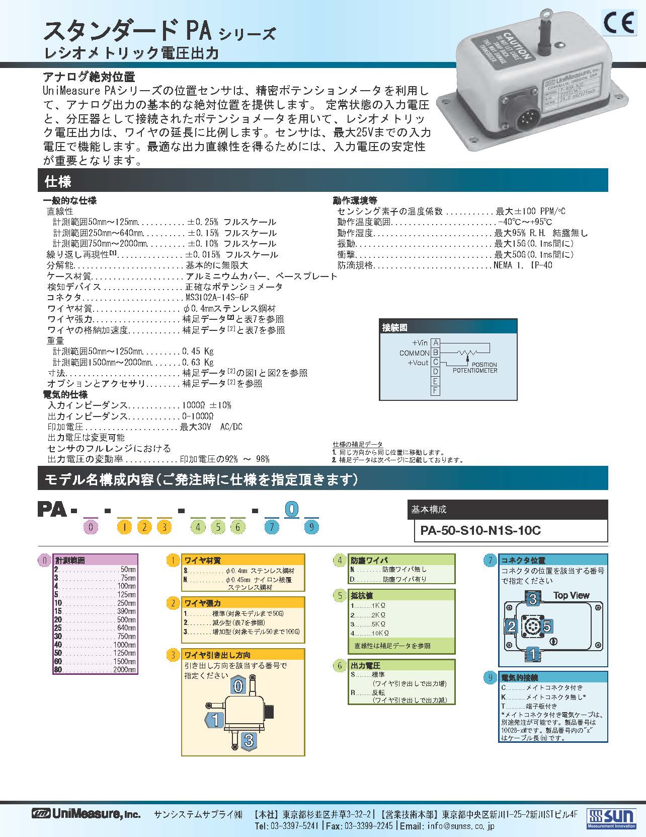 Unimeasure社製ワイヤ式位置センサ　スタンダードPAシリーズ