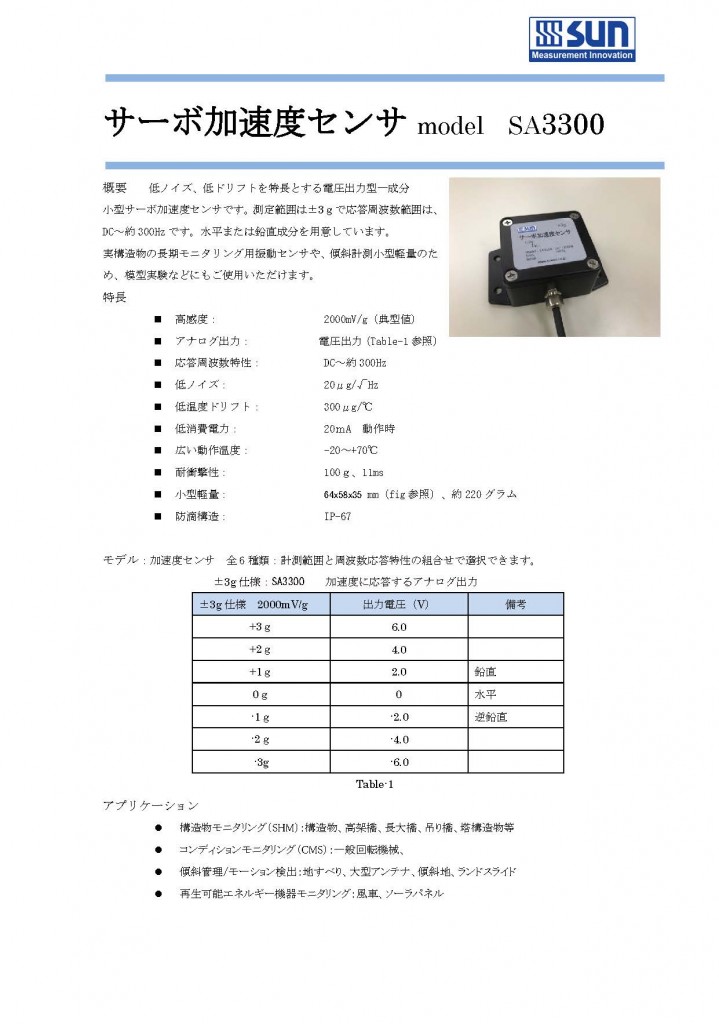 サーボ型加速度計　SA3300